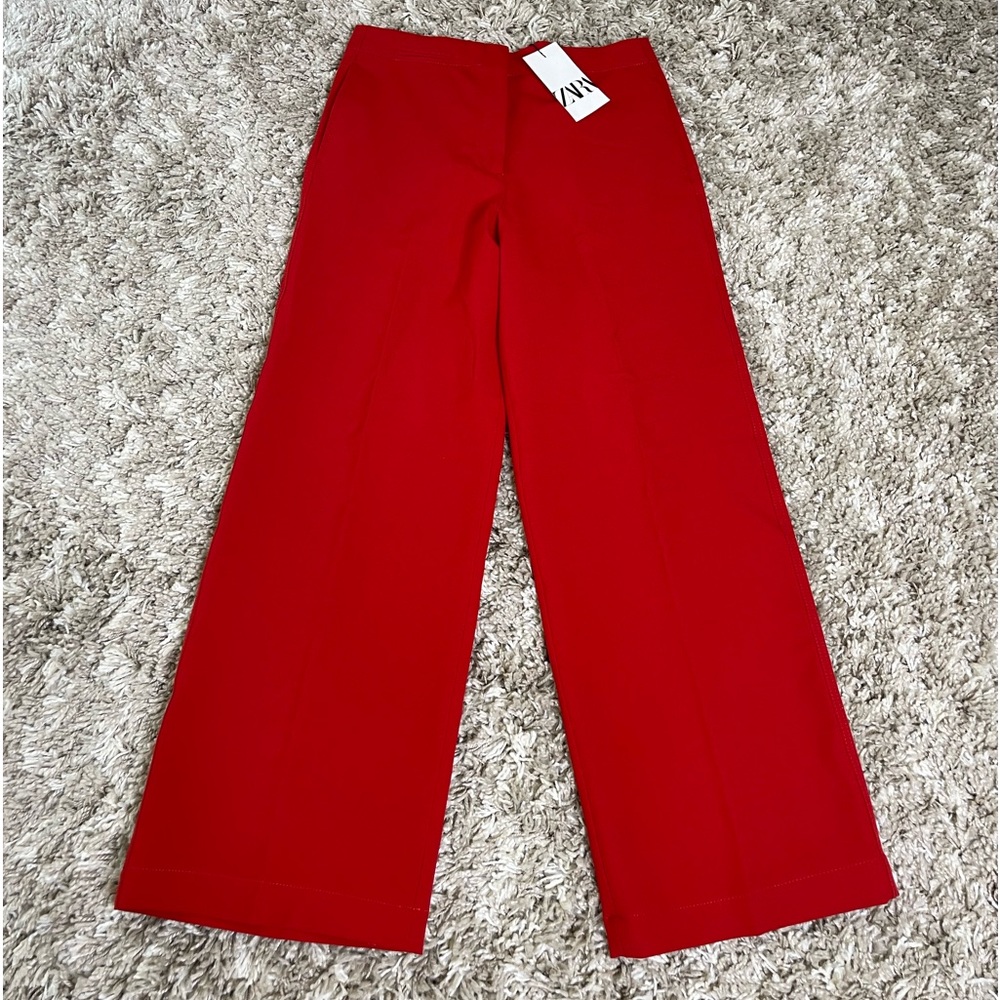 Zara Red Wide Leg Trouser Size S NWT #0462
